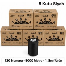 Tuana İplik Tuana Iplik Tuana 120 Numara 5000 Metre Polyester Dikiş Ipliği - 5 Kutu Siyah (30 Bobin)