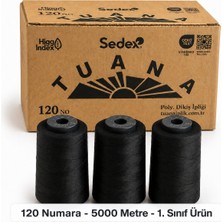 Tuana İplik Tuana Iplik Tuana 120 Numara 5000 Metre Polyester Dikiş Ipliği - 3'lü Siyah