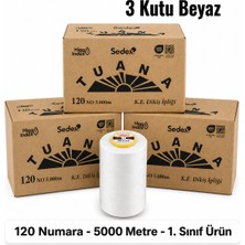 Tuana İplik Tuana Iplik Tuana 120 Numara 5000 Metre Polyester Dikiş Ipliği - 3 Kutu Beyaz (18 Bobin)
