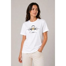 Sun & North Sun&north Müzik Temalı Baskılı Tişört Bisiklet Yaka Kısa Kol T-Shirt - Beyaz