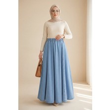 Moda Morfo Yan Cepli Beli Lastikli Kot Etek -Açık Mavi