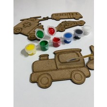 Özbience Ahşap Kendin Yap Araçlar ve Taşıtlar Boyama Seti, Eğitici Montessori Oyuncağı