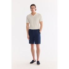 AVVA Erkek Lacivert Beli Lastikli %100 Keten Relaxed Fit Şort B003732