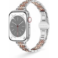 FirstModel Apple Watch Slim Rolex Stil Çelik Kordon (42MM/44MM/45MM/49MM/SE/ULTRA Uyumlu) Gümüş Rose Gold