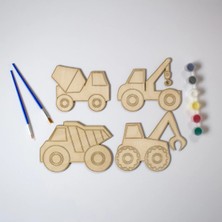 Özbience Ahşap Iş Makineleri Boyama Oyunu, Eğitici ve Montessori Gelişim Seti