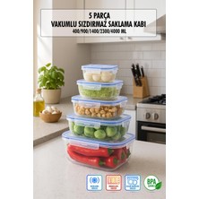 Depa Dikdörtgen 5 Parça Contalı Vakumlu Sızdırmaz Hava Almaz Saklama Kabı Seti (4000/2300/1400/900/