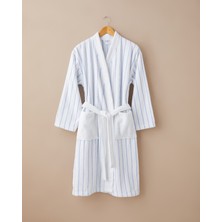 English Home Mono Stripe Pamuk Bornoz L-XL Beyaz - Mavi