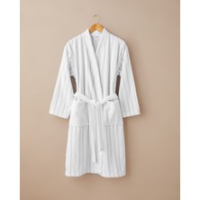 English Home Mono Stripe Pamuk Bornoz S-M Beyaz - Gri