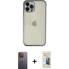 Marsilyan™- iPhone 12 Pro Kılıf Vadi Minimal - Siyah 6d Mat Seramik Hayalet Nano Ekran Koruyucu + Sarı Neon Fosforlu Kamera Lens