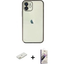 Marsilyan™- iPhone 11 Kılıf Vadi Minimal - Siyah Bilvis 3D Mat Cam Ekran Koruyucu + Turuncu Renkli Kamera Lens Koruma Cam