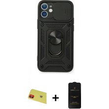 Marsilyan™- iPhone 11 Kılıf Ahenk Klasik - Siyah 6d Antistatik Mat Seramik Hayalet Nano Ekran Koruyucu + Kırmızı Rainbow Kamera Lens Koruma Cam