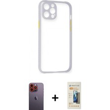 Marsilyan™- iPhone 12 Pro Kılıf Nova Asil Özel Seri - Siyah 6d Mat Seramik Hayalet Nano Ekran Koruyucu + Turuncu Neon Fosforlu Kamera Lens