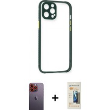 Marsilyan™- iPhone 12 Pro Kılıf Nova Asil Özel Seri - Siyah 6d Mat Seramik Hayalet Nano Ekran Koruyucu + Turuncu Neon Fosforlu Kamera Lens