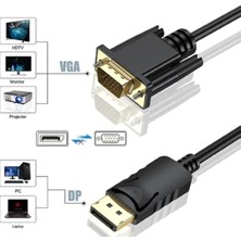 Derwell HD 1080P Displayport VGA Adaptörü Kablo 1.8 Metre Erkek Dönüştürücü DP VGA Bağlantı Tipi