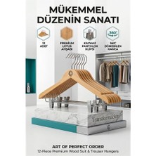 Lowell Home Ieg 12'li Ahşap Takım Elbise Askısı Seti | Kıskaçlı Pantolon Askısı Kaymaz Çentikli Ceket