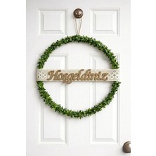 MACROMEKİDS Hoşgeldiniz Yazılı 25 cm Boxwood Şimşir Kapı Süsü - Dantel Detaylı Doğal Sarmaşık Duvar Dekoru