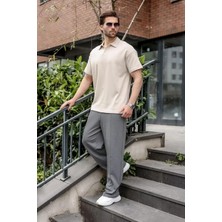 Madmext Taş Rengi Polo Yaka Oversize Erkek Tişört E7185
