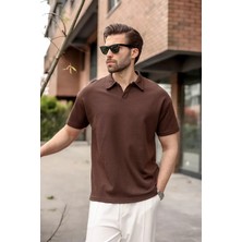 Madmext Acı Kahverengi Polo Yaka Oversize Erkek Tişört E7185