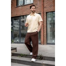 Madmext Bej Polo Yaka Oversize Erkek Tişört E7185