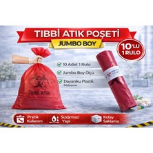 Renklime Tıbbi Atık Poşeti Jumbo Boy 10'lu 1 Rulo Kırmızı Tıbbi Atık Atık Poşeti