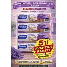 Renklime Polmix Lavanta Kokulu Büzgülü Çöp Torbası Büyük Boy 65X70 cm 10'lu 5 Paket Dayanıklı Sızdırmaz Çöp Poşeti