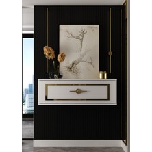 Demonte Decor D7053DD-32 Duvara Monte Tek Kapaklı Pleksili Dresuar Beyaz-Altın