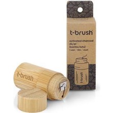 T-Brush Aktif Kömürlü Doğal Diş İpi 30 m Plastiksiz Bambu Kutu ile Taze Nane Aromalı