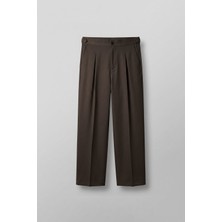 Abluka Online Erkek Süper Baggy Pileli Geniş Paça Gabardin Pantolon Koyu Kahve