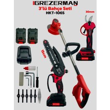 Grezerman 3’lü Akülü Bahçe Seti – Testere, Budama Makası & Akülü Tırpan | 2 Batarya + Şarj Aleti