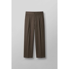 Abluka Online Erkek Süper Baggy Pileli Geniş Paça Gabardin Pantolon Açık Kahve