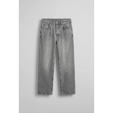 Abluka Online Erkek Baggy Yıkamalı Düz Paça Jean Pantolon Açık Gri