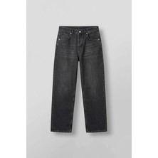 Abluka Online Erkek Baggy Yıkamalı Düz Paça Jean Pantolon Siyah