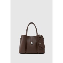 Shule Bags Guide Kartlık Charmlı El ve Omuz Çantası Koyu Kahve