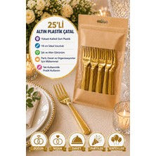 25’li Altın Plastik Çatal 18 cm Sert Tek Kullanımlık Parti Davet Düğün Çatal Seti