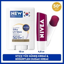 Nivea Sun SPF50 Güneş Koruyucu Kore Stick Yüz Kremi 15GR ve Böğürtlen Renkli Nemlendirici Dudak Kremi