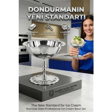 Flamex 2'li Profesyonel Inox Gümüş Paslanmaz Çelik Ayaklı Dondurma ve Tatlı Sunum Kasesi Seti 723147