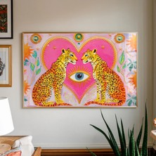 Ninastore Kutsal Leopar Aşk Posteri: Pembe Kalp Posteri / Büyülü Maksimalist Dekor  Yatak Odası Duvar