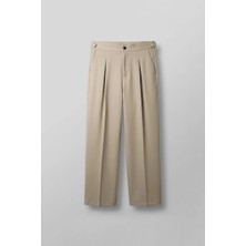 Abluka Online Erkek Süper Baggy Pileli Geniş Paça Gabardin Pantolon Bej