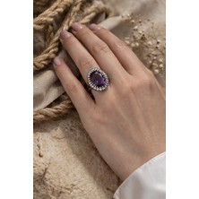 Silveranka 925 Ayar Gümüş Otantik Oval Ametist Taşlı Hürrem Yüzük