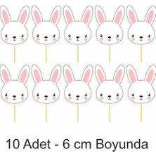 10 Adet Sevimli Tavşan Temalı Kürdanlı Cupcake Pasta Süsü Süsleme Kalın Kağıt