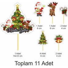 11 Adet Noel Baba Ren Geyiği Ağaç Yılbaşı Temalı Kürdanlı Cupcake Pasta Süsü Süsleme Kalın Kağıt