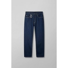 Abluka Online Erkek Relaxed Straight Fit Kontrast Dikişli Jean Pantolon Lacivert