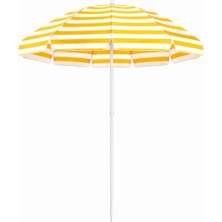 Sunlife Avcıoğlu 200 cm Sarı-Beyaz Plaj Şemsiyesi Fiberglass Gövdeli Rüzgara Dayanıklı Bahçe Balkon Kamp Plaj Şemsiyesi