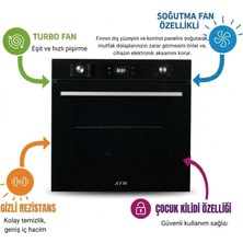Afm Tech FM7700 8 Proğramlı Turbo ve Soğutma Fanlı Dijital Dokunmatik Cam Siyah  Ankastre Fırın