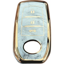 Autohan Keys Toyota C-Hr, Camry, Corolla Cross, Prius, Prado, Rav4, Hilux ile Uyumlu Anahtar Kılıfı, Beyaz Mermer Desenli