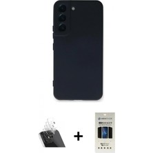 Marsilyan™- Galaxy S22 Plus Kılıf Ahenk Serisi - Siyah 5d Hayalet Cam Ekran Koruyucu + Şeffaf Kamera Lens Koruma Cam