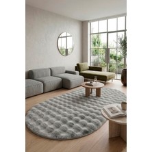 Saraz Halı Oval Lux Bubble Ekstra Yumoş Peluş Halı Kaymaz Taban Puffy Tavşan Tüyü Halı Gri