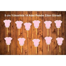 Cinsiyet Partisi Pembe Zıbın Doğum Günü Kürdanlı Cupcake Pasta Süsü Süsleme Kalın Kağıt