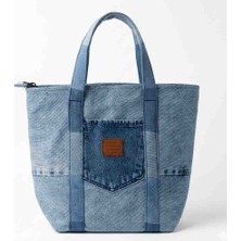 Kadın Omuz Çantası Denim El Yapımı Özel Tasarım Patchwork El ve Omuz Çantası Kot Tote Bag