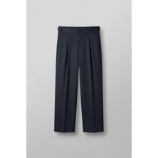 Abluka Online Erkek Süper Baggy Pileli Geniş Paça Gabardin Pantolon Lacivert